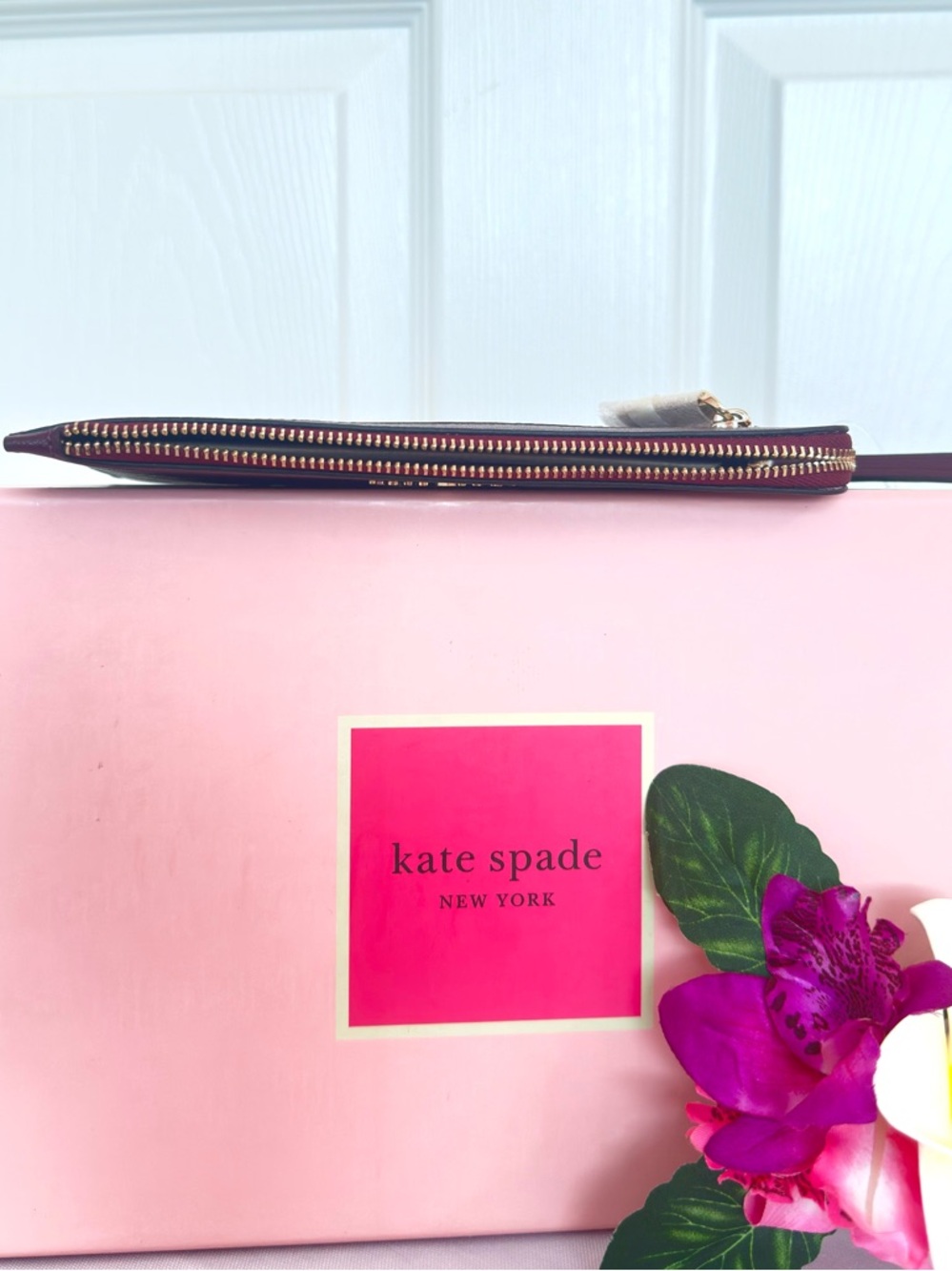 KATE SPADE ~ Rich Burgundy Colored Saffiano Leather Wrap-Around Zip Wristlet - Picture 7 of 9
